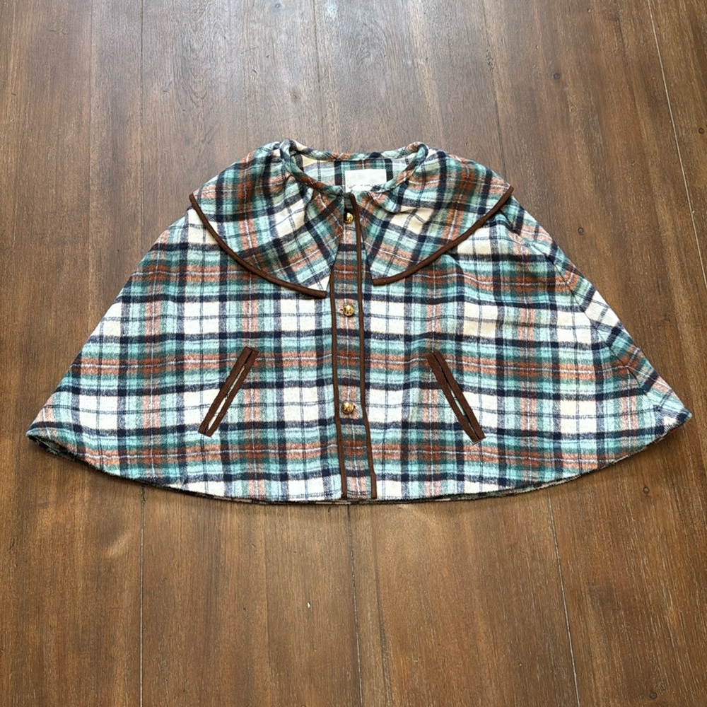 Size 7 to 8 Janie and Jack Plaid Ruffle Cape Poncho